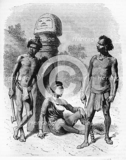 'Group of Sôntals, natives of the Rajmahal Mountains (Bengal)', c1891. Creator: James Grant.