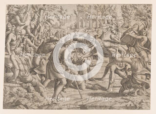 The Treacherous Sinon Brought into the Trojan's Camp by the Shepherds, 1535-55. Creator: Jean Mignon.