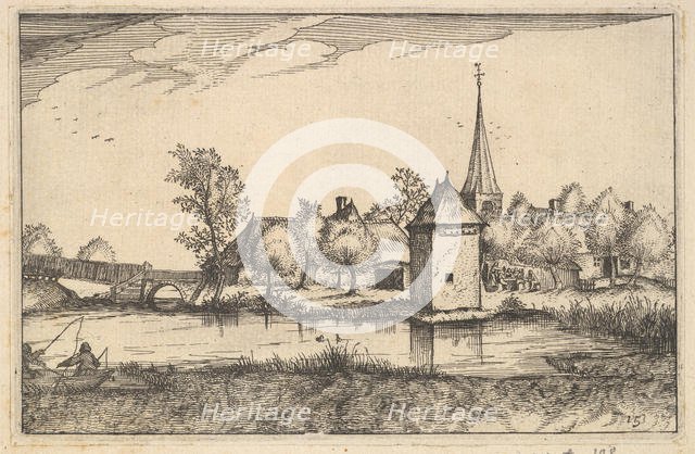 Pond and a Village, plate 15 from Regiunculae et Villae Aliquot Ducatus Brabantiae, ca. 1610. Creator: Claes Jansz Visscher.