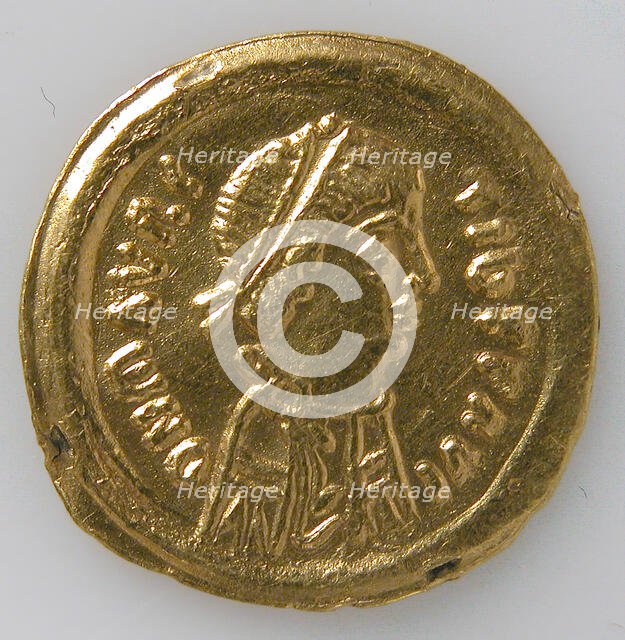 Tremissis of Mauricius Tiberius, Byzantine, ca. 582-602. Creator: Unknown.