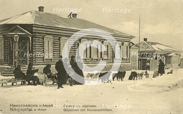 Nikolaevsk-on-Amur. Gilyaks with sledges, 1900. Creator: Unknown.