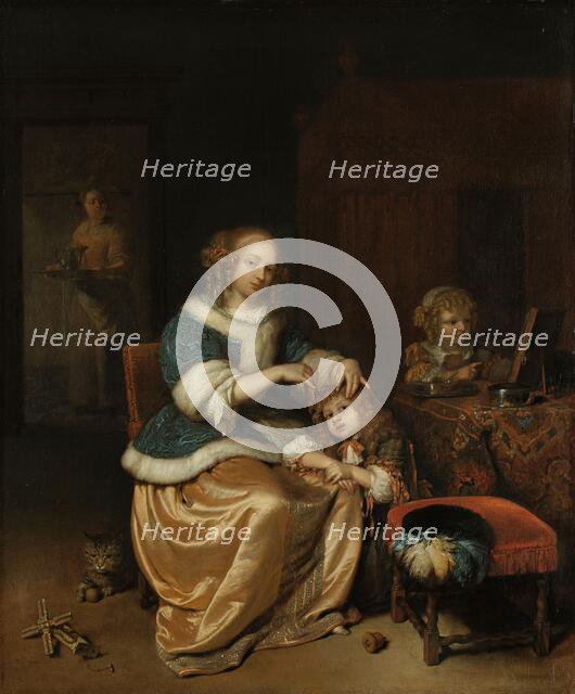 Interior with a Mother Combing her Child's Hair, Known as 'Maternal Care', 1669. Creator: Gaspar Netscher.