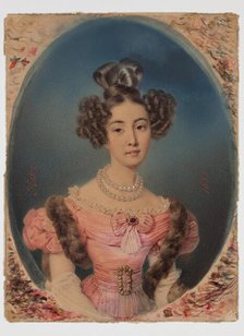 Young Lady in a Pink Dress and Fur Stole, 1833. Creator: Henri-Joseph Hesse.