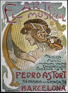 Announcement of the music trade 'El Arte Musical 'by Pedro Astort, 1901. Creator: Brunet i Forroll, Llorens (1873-1939).