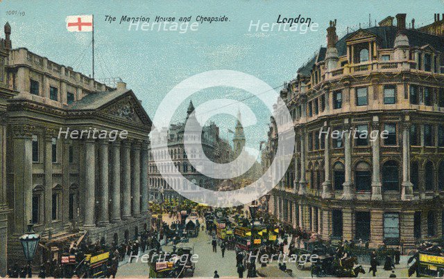 'The Mansion House and Cheapside, London', c1910. Artist: Unknown.