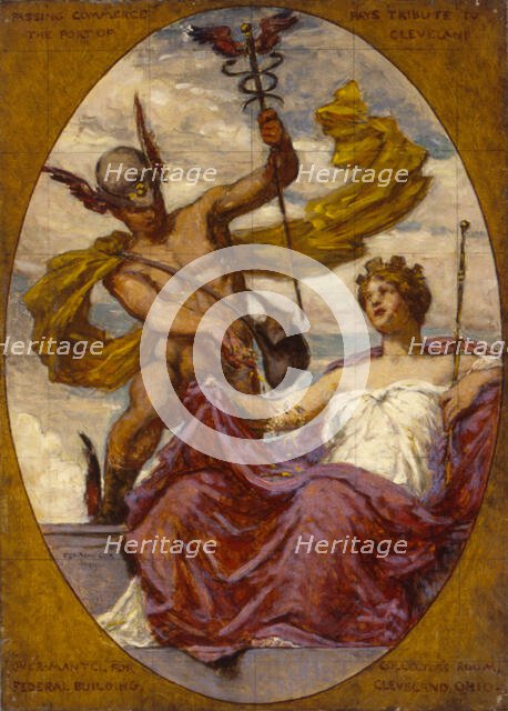 Study for Mural at U.S. Custom House, Cleveland, OH, "Passing Commerce Pays Tribute to the...", 1909 Creator: Kenyon Cox.