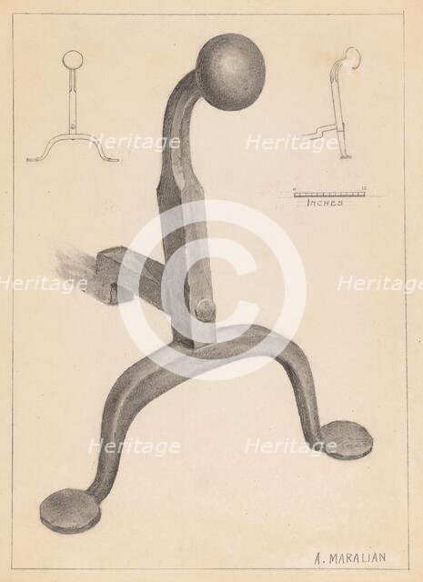 Andiron (one of pair), c. 1936. Creator: Arsen Maralian.
