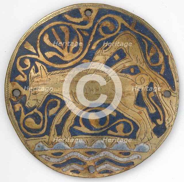 Medallion with Hunting Dog Attacking Boar Crossing Water, French, ca. 1240-60. Creator: Unknown.