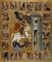 Saint George and scenes from his life, between 1500 and 1600. Creator: Novgorod school.