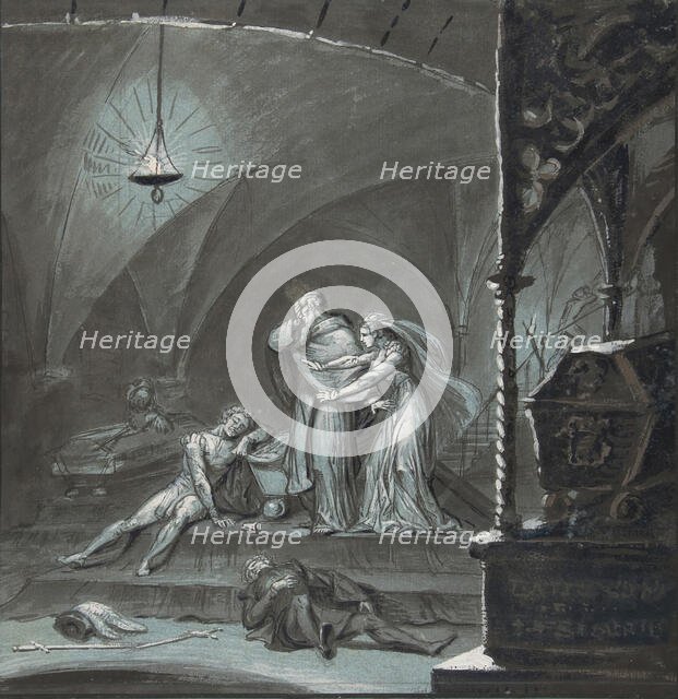 Friar Lawrence and Juliet Discover the Bodies of Romeo and Paris..., 19th century. Creator: Anon.