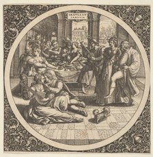 Scene with Galants at a Banquet in a Circle at Center, 1580-1600. Creator: Theodore de Bry.
