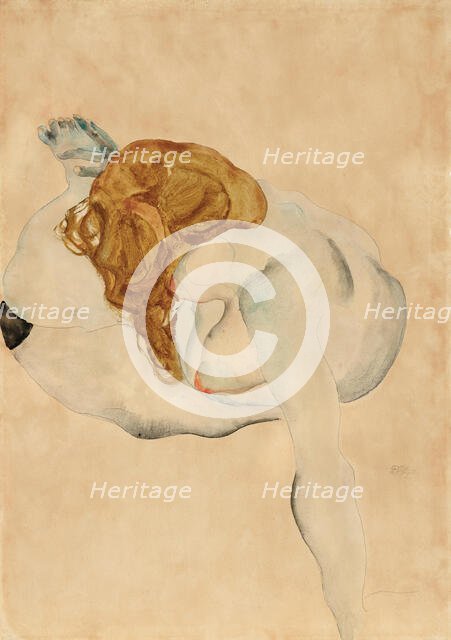 Female nude leaning on her arm, 1912. Creator: Schiele, Egon (1890-1918).