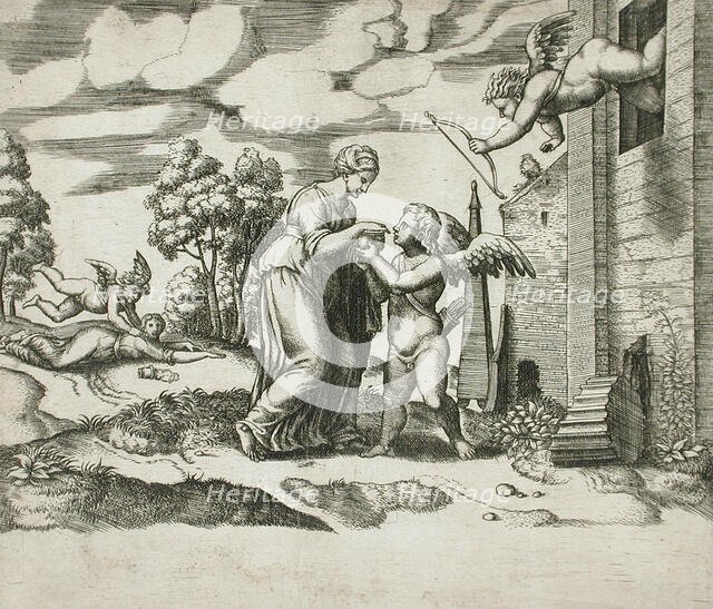 Psyche Opens the Fateful Box, between 1520 and 1535. Creators: Master of the Die, Michiel Coxie.