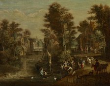A Lady with Her Retinue beside a River, date unknown. Creator: Pierre van Bredael.