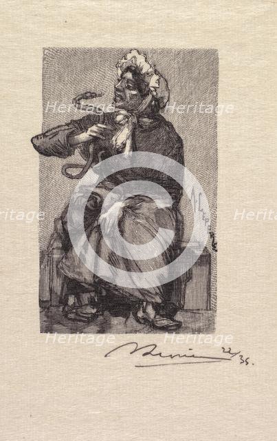 Fontainebleau Forest: Serpent Merchant (La Forêt de Fontainebleau: Marchande de Serpents), 1890. Creator: Auguste Louis Lepère (French, 1849-1918); A. Desmoulins, Published in Revue Illustrée, 1887-90.