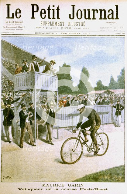 Maurice Garin winning the Paris-Brest cycle race, 1901. Artist: Unknown
