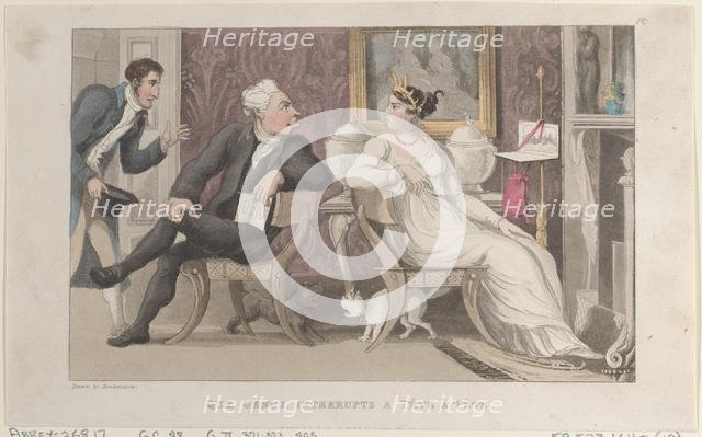 Quae Genus, Interrupts a Tête à Tête, from "The History of Johnny Quae Genus, T..., January 1, 1822. Creator: Thomas Rowlandson.