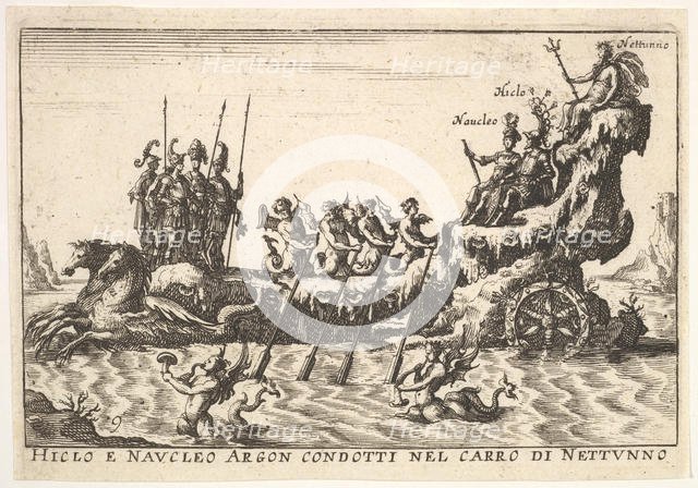 Plate 9: Argonauts Hicleus and Naucleus led in the float of Neptune (Hicleo e Naucleo Argo..., 1664. Creator: Unknown.