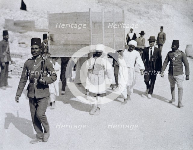 A chariot being removed from Tutankhamun's tomb, Valley of the Kings, Egypt, 1920s. Artist: Harry Burton