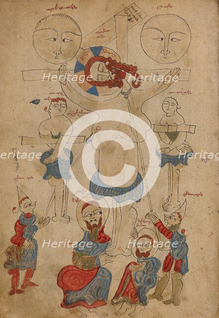 The Crucifixion and The Deposition; Gospel Book, 1386. Creator: Unknown.