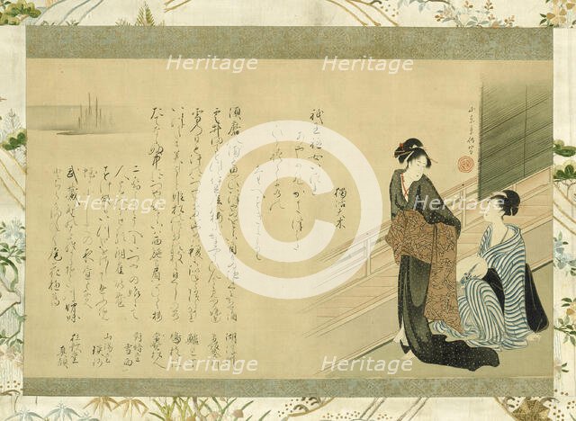 Two Beauties on a Veranda, Japan, 1802/16. Creator: Kitao Masanobu.