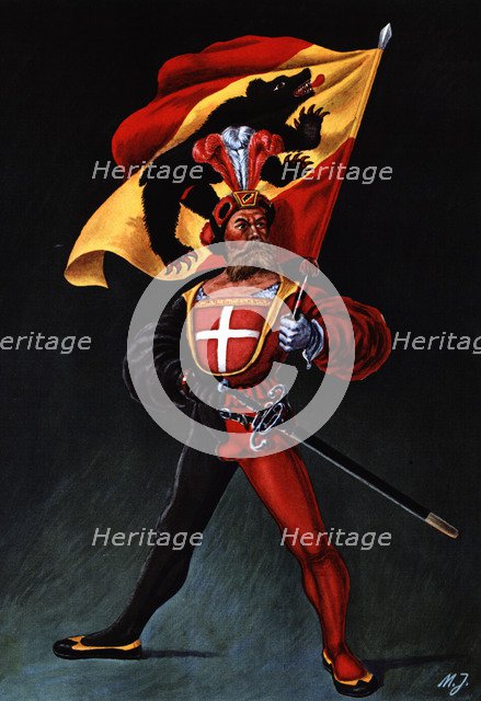 Flag bearer from the canton of Berna, c. 1510. Color engraving from 1943, published by Editions F…