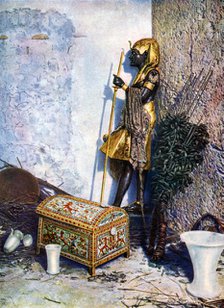 Painted clothes chest, which lies at the foot of Tutankhamen's statue, Egypt, 1933-1934. Artist: Unknown