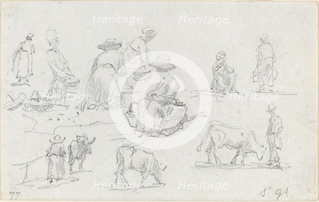 Peasants and Cows [recto], 1877. Creator: Eugene Louis Boudin.