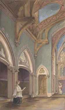 View of Interior with Figures, Saint Clotilde, second half 19th century. Creators: Jules-Edmond-Charles Lachaise, Eugène-Pierre Gourdet.