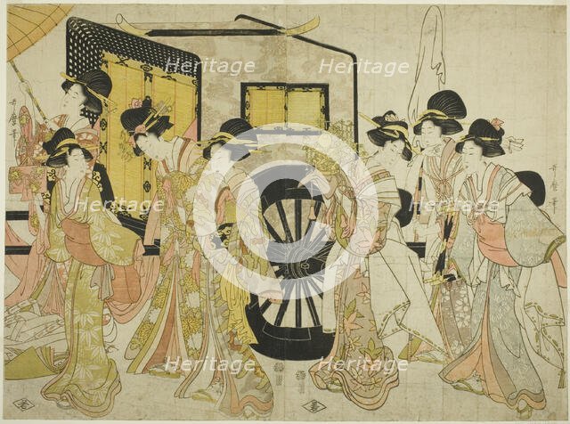Women Imitating an Imperial Procession, Japan, 1805. Creator: Kitagawa Utamaro.