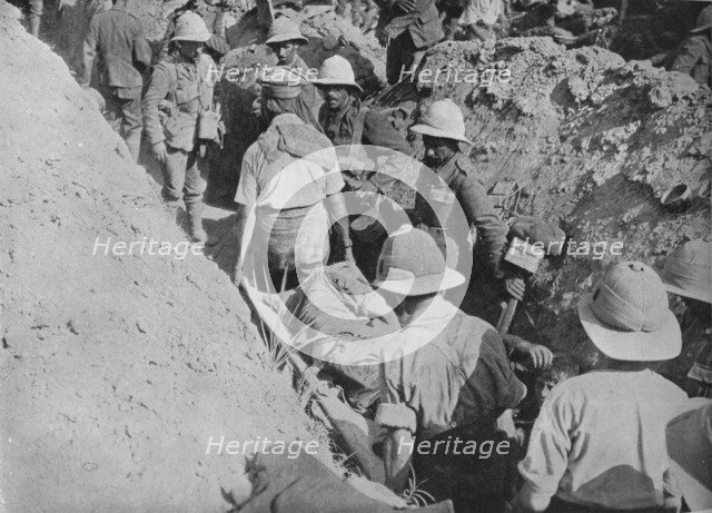 'Carrying wounded through the trenches', 1915. Artist: Unknown.