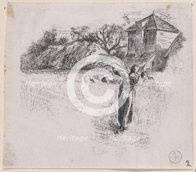 Woman Carrying Sheaf, ca. 1853. Creator: Charles Emile Jacque.