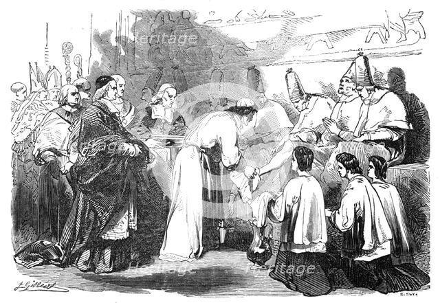 Holy Thursday - the Pope washing the feet of poor priests, 1844. Creator: Unknown.