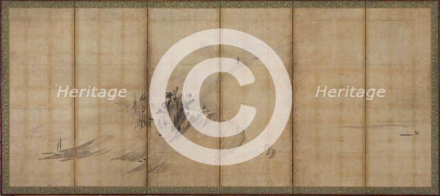 Landscape: hills and buildings, Muromachi period, mid-late 16th century. Creator: Sesson Shukei.