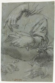 Studies of Hands (recto), c. 1586. Creator: Carletto Caliari (Italian, 1570-1596).