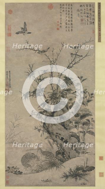 Quails and Sparrows in an Autumn Scene, 1347. Creator: Wang Yuan (Chinese, c. 1299-after 1366).