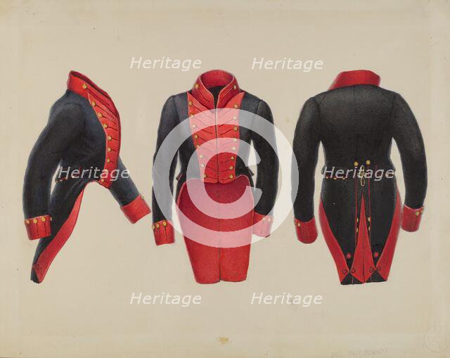 Delaware Militia Coat, c. 1936. Creators: Gordon Saltar, B. Berndt.