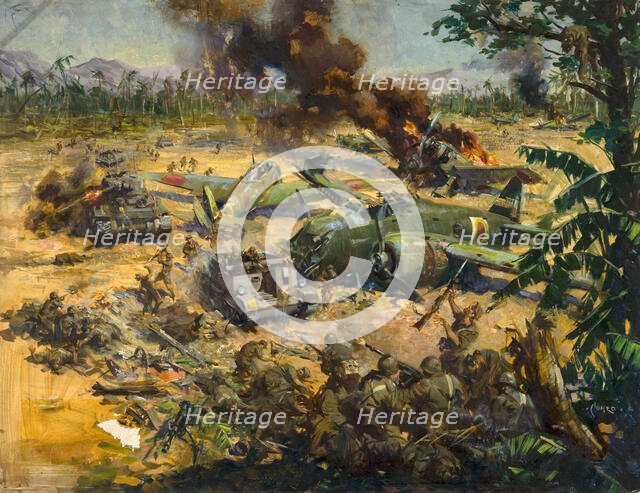 Invasion scene in Far East, between 1939 and 1946. Creators: Central Office of Information, Terence Tenison Cuneo.