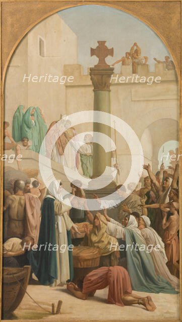 Sketch for the church of Saint-Sulpice : St Genevieve distributing bread...between 1860 and 1864.  Creator: Louis Charles Timbal.