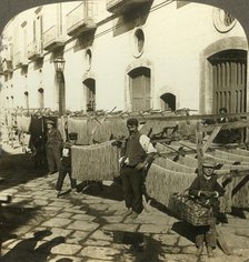 'Macaroni drying in the dirty streets of Naples, Italy', c1909. Creator: Unknown.