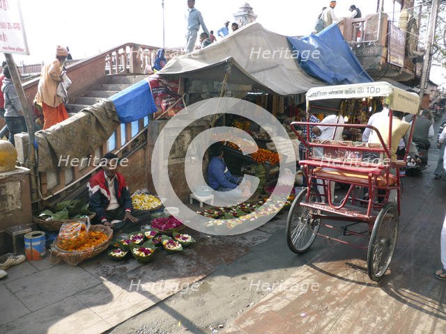 Street scene with market stalls, India 2017. Creator: Unknown.