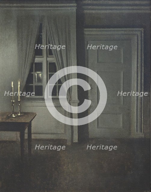 Interior with Two Candles. Artist: Hammershøi, Vilhelm (1864-1916)