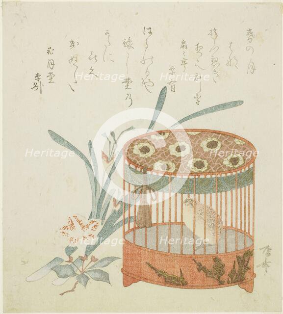 Bird cage and flowers, early 19th century. Creator: Shinsai.