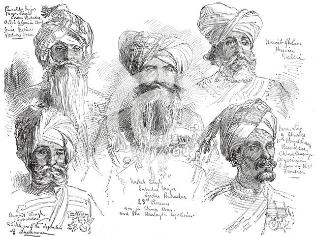 The Prince of Wales in India: native soldiers distinguished for their services, 1876. Creator: William Simpson.