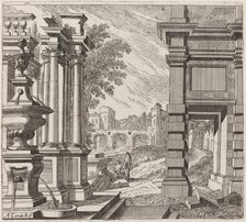 Architectural Fantasy with a Fountain, Classical Ruins, and a Bridge, before 1753. Creator: Giuseppe Antonio Landi.
