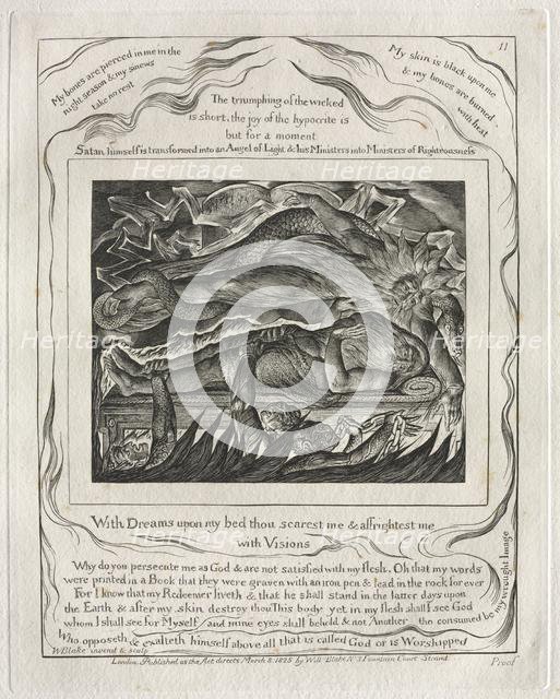 The Book of Job: Pl. 11, With Dreams upon my bed thou scarest me and affrightest me..., 1825. Creator: William Blake (British, 1757-1827).