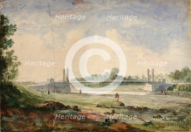 Suspension Bridge over the Arno, near the Cascine, Florence, 19th century. Creator: Miner Kilbourne Kellogg.