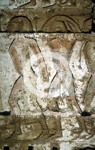 Relief of Enemy captives, Mortuary Temple of Rameses III, Medinat Habu, Egypt, c12th century BC. Artist: Unknown
