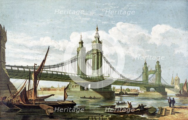 Chelsea Bridge, London, c1860.  Artist: Anon
