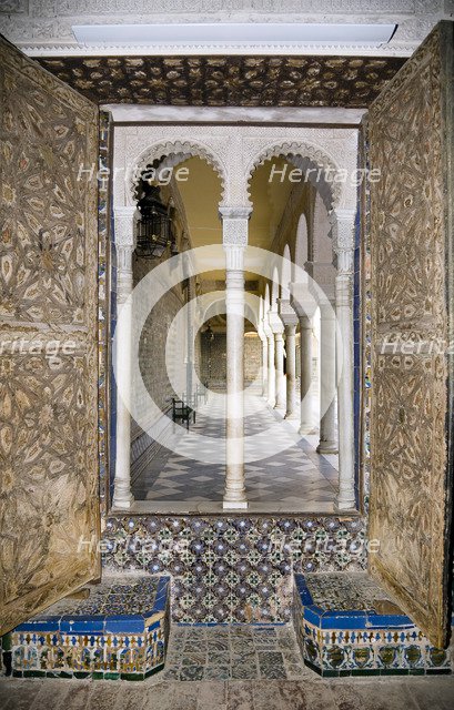 View to the courtyard through a mullioned window, House of Pilate, Seville, Andalusia, Spain, 2007. Artist: Samuel Magal